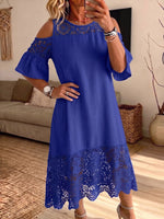 Vintage Elegant Cotton-linen Blend Patchwork Hollowed Out Lace Dress
