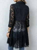 Retro Floral Lace Patchwork Art Casual Stylish Long Sleeve Denim Coat