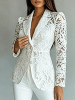 Retro Floral Lace Hollow Art Casual Stylish Long Sleeve Lapel Coat