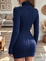 Women's Zipper Front High Neck Long Sleeve Slim Fit Knit Dress