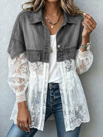 Vintage Elegant Denim Patchwork Embroidered Lace Jacket