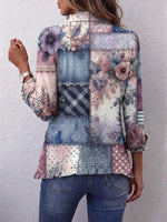 Retro Floral Pattern Art Print Ruffle Casual Stylish Cotton Lapel Coat