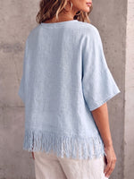Vintage Elegant Cotton And Linen Patchwork Tassel Shirt Top