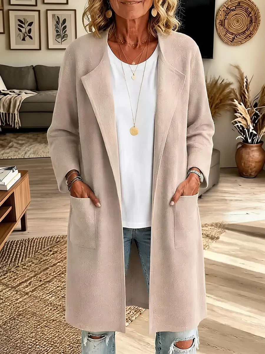 Women's Lapel Collar Knit Long Cardigan Coat