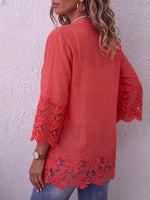 Vintage Elegant Cotton Linen Patchwork Hollowed Out Lace Shirt