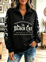 Vintage Halloween Cat Pattern Art Casual Stylish Long Sleeve Sweatshirt