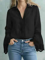 Retro Hollow Lace Art Long Sleeve Casual Stylish Cotton And Linen Shirt