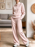 Vintage Chic Waffle Art Casual Stylish Long Sleeve Coat And Pants Two-piece Suit