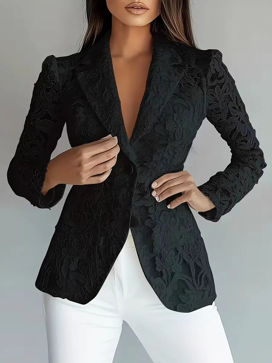 Retro Floral Lace Hollow Art Casual Stylish Long Sleeve Lapel Coat