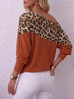 Vintage Elegant Waffle Knit Patchwork Leopard Print Shirt