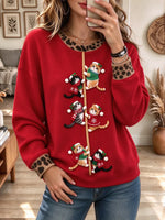 Women's Christmas Cat Embroidered Print Sweatshirt