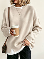Women Light Blue Mock Loose Long Sleeve Knit Sweater