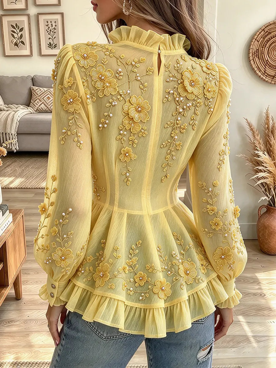 Women's Floral Print Ruffled Peplum Blouse