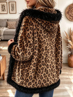 Women's Leopard Print Fleece Hooded Jacket