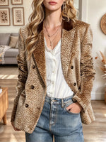Retro Leopard Pattern Art Casual Button Stylish Long Sleeve Coat