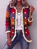 Vintage Elegant Plaid Patchwork Ruffled Jacket