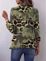 Retro Leopard Patchwork Pattern Art Print Ruffle Casual Stylish Cotton Lapel Coat