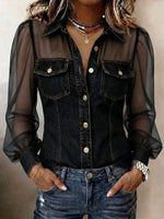 Retro Chic Long Sleeve Casual Stylish Denim Patchwork Shirt