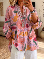 Vintage Elegant Ruffled Floral Patterned Shirt