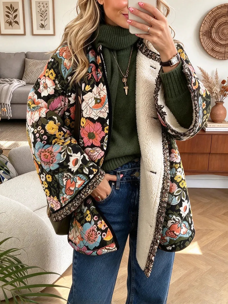 Retro Chic Floral Pattern Art Casual Stylish Long Sleeve Padded Jacket