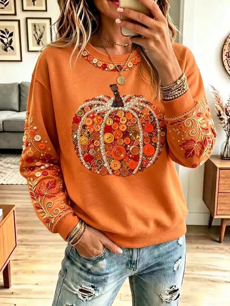 Vintage Pumpkin Autumn Pattern Art Casual Stylish Long Sleeve Sweatshirt