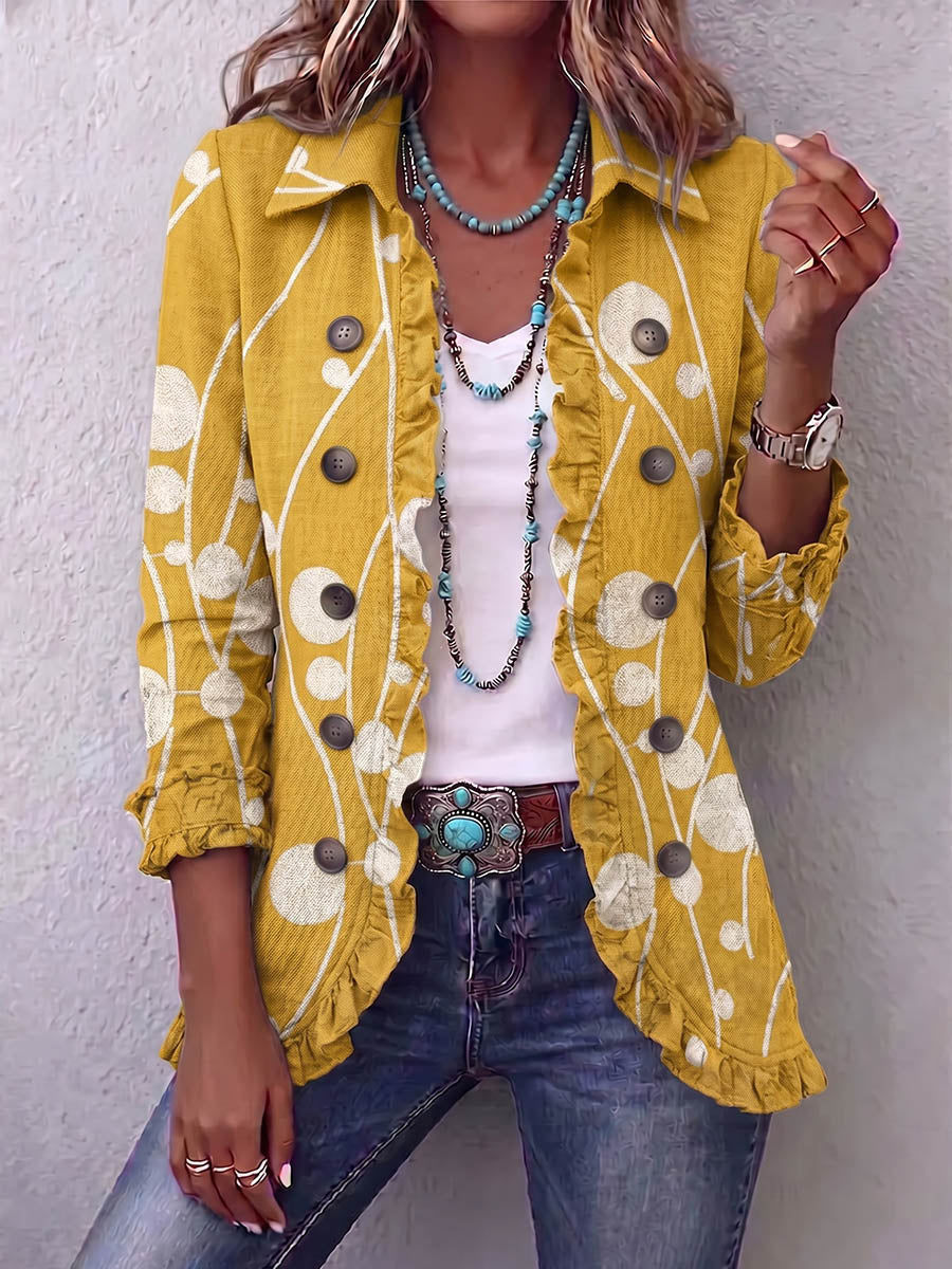 Vintage Elegant Pattern Patchwork Ruffled Jacket