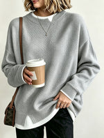 Women Light Blue Mock Loose Long Sleeve Knit Sweater