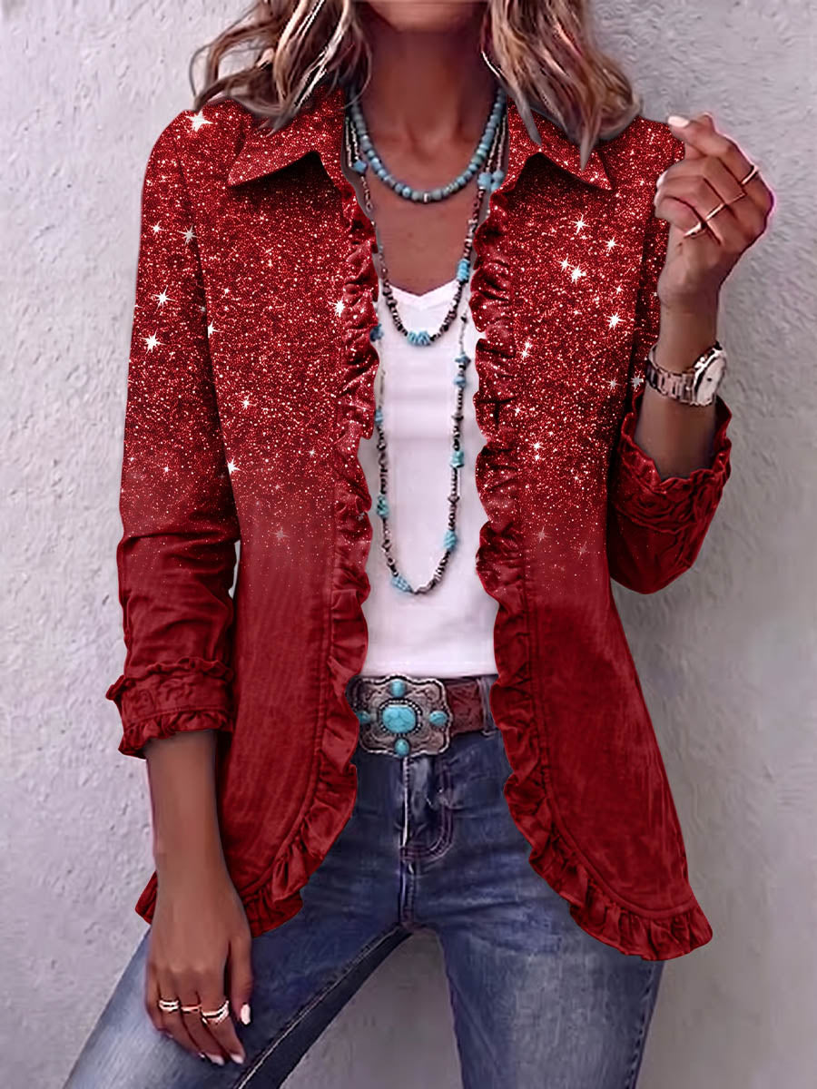Vintage Elegant Pattern Patchwork Ruffled Jacket