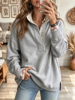 Women's Half Button Stand Collar Sweatshirt