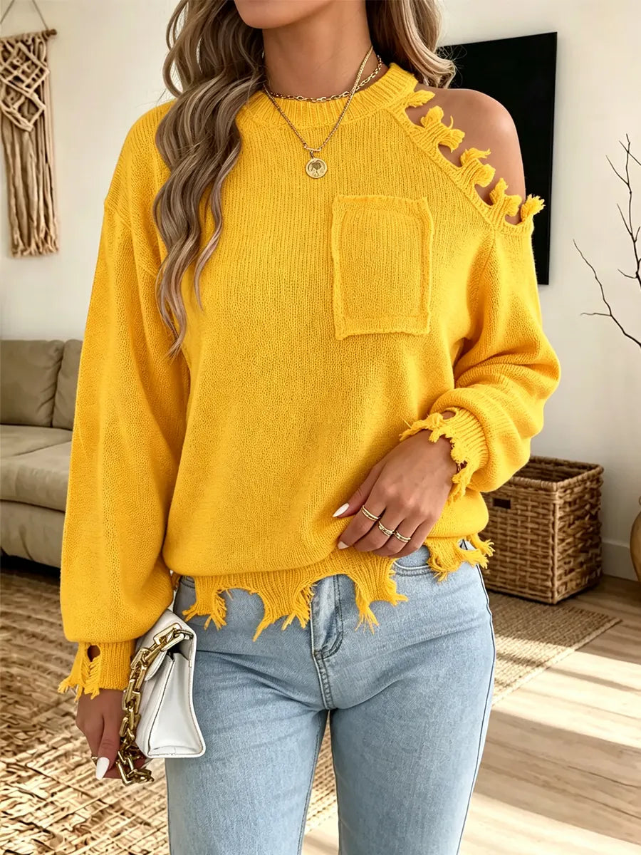 Retro Cozy Knit Cutout Art Casual Stylish Long Sleeve Sweater