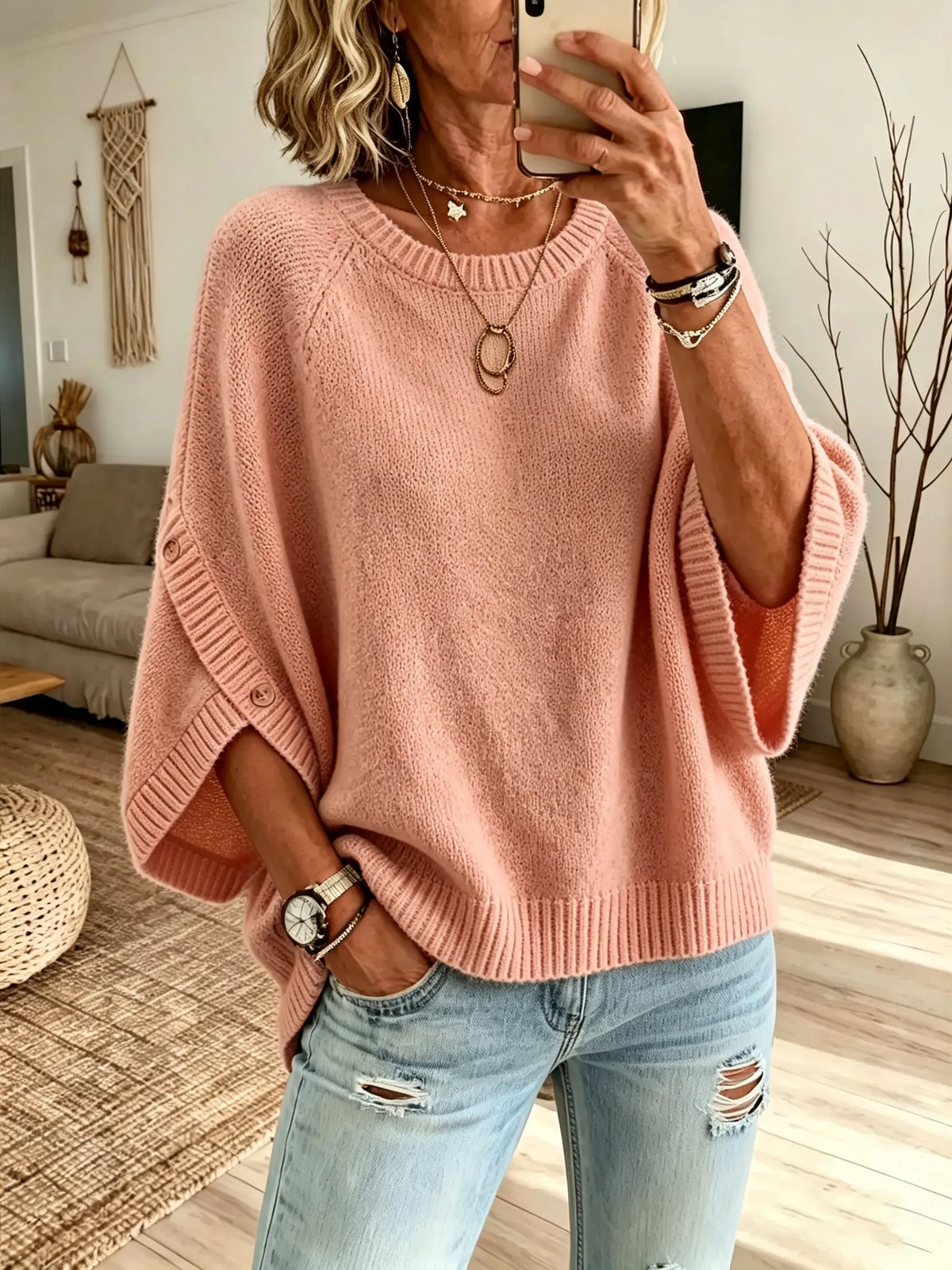 Women's Solid Oversized Raglan Short Sleeve Knit Top