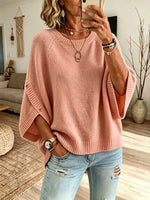 Women's Solid Oversized Raglan Short Sleeve Knit Top