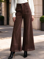 Retro Chic Fringe Loose High Waist Art Casual Stylish Suede Pants