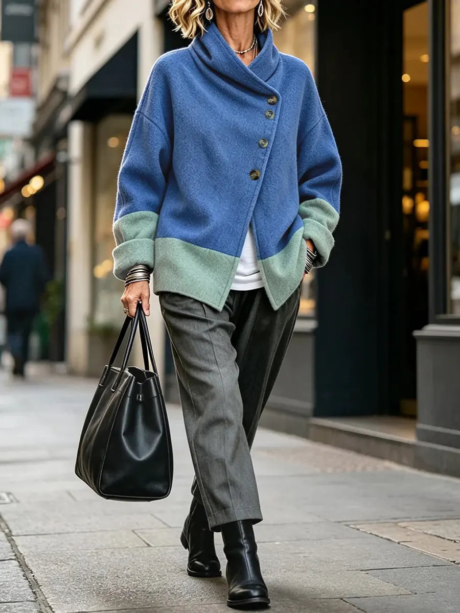 Retro Chic Color Block Art Casual Stylish Long Sleeve Coat