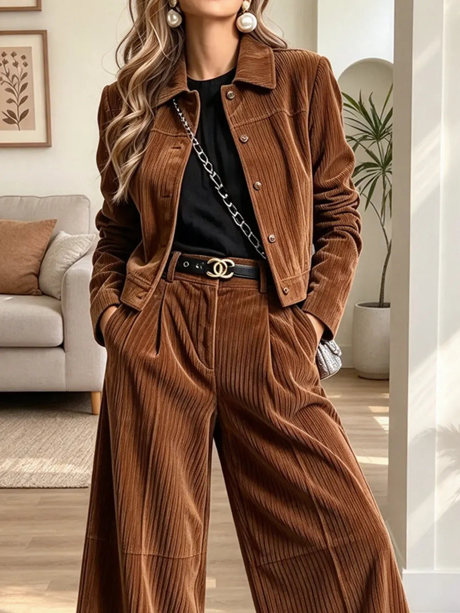 Vintage Chic Art Casual Stylish Long Sleeve Coat And Pants Two-piece Suit
