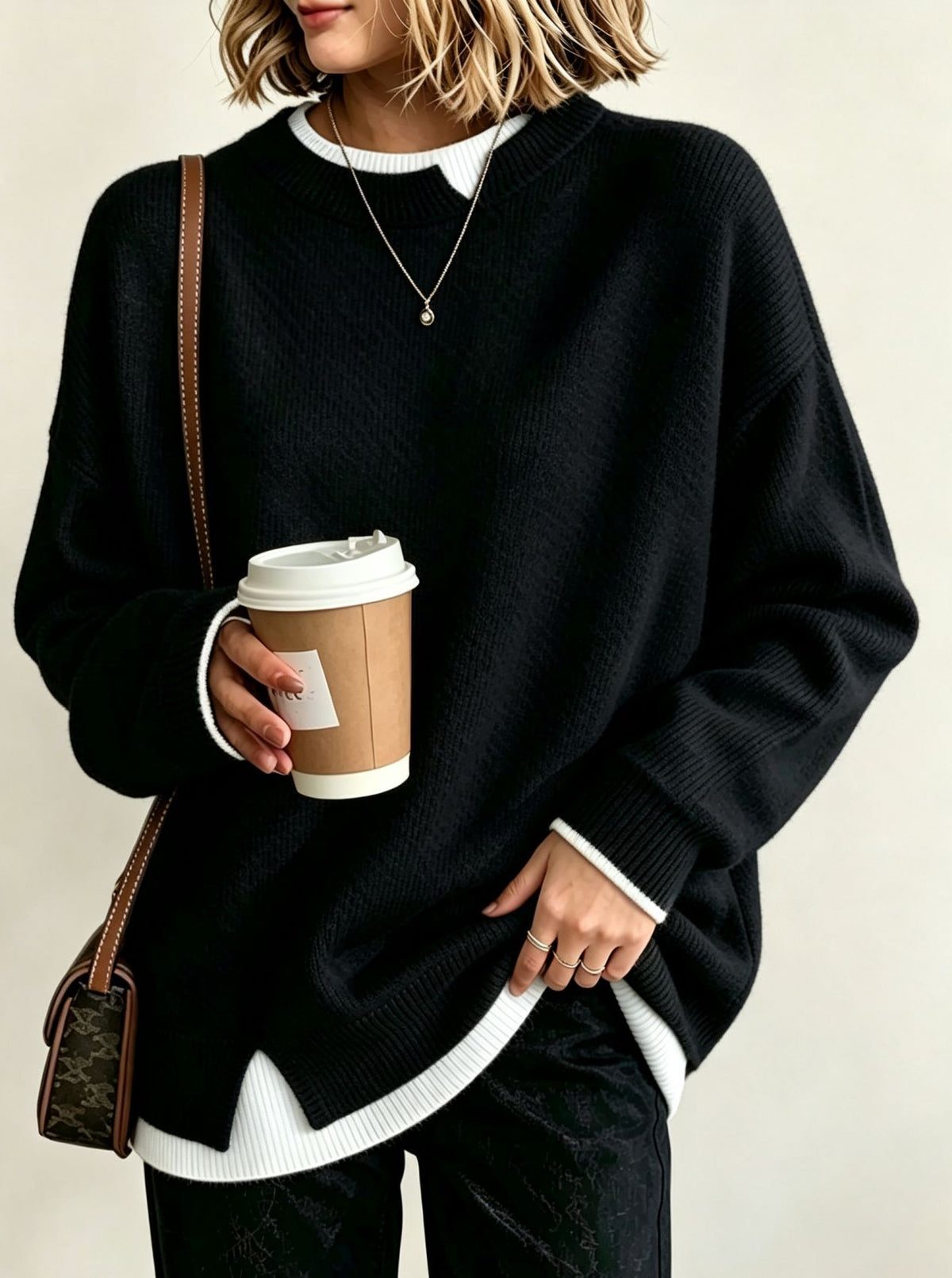 Women Light Blue Mock Loose Long Sleeve Knit Sweater