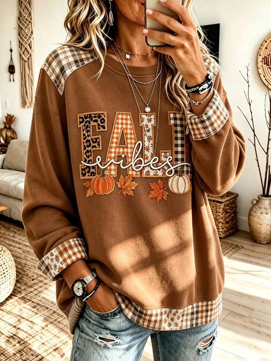 Retro Maple Pumpkin Pattern Art Print Casual Long Sleeve Sweatshirt