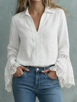 Retro Hollow Lace Art Long Sleeve Casual Stylish Cotton And Linen Shirt