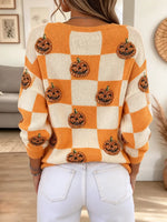 Halloween Pumpkin Pattern Art Casual Stylish Long Sleeve Knit Sweater