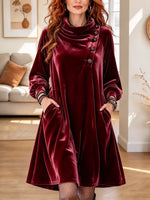 Vintage Chic Cowl Neck Velvet Art Casual Stylish Long Sleeve Mini Dress
