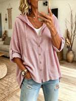 Women's Vertical Stripe Oversized Hooded Shirt