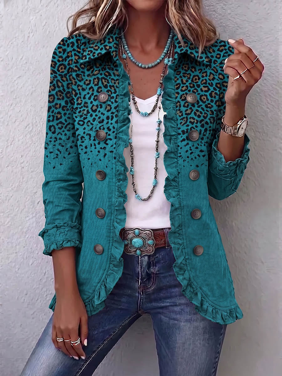 Vintage Elegant Pattern Patchwork Ruffled Jacket