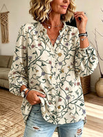 Retro Floral Pattern Art Print Casual Long Sleeve Cotton Linen Shirt
