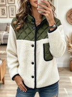 Retro Chic Color-block Quilted Art Casual Stylish Sherpa Long Sleeve Jacket