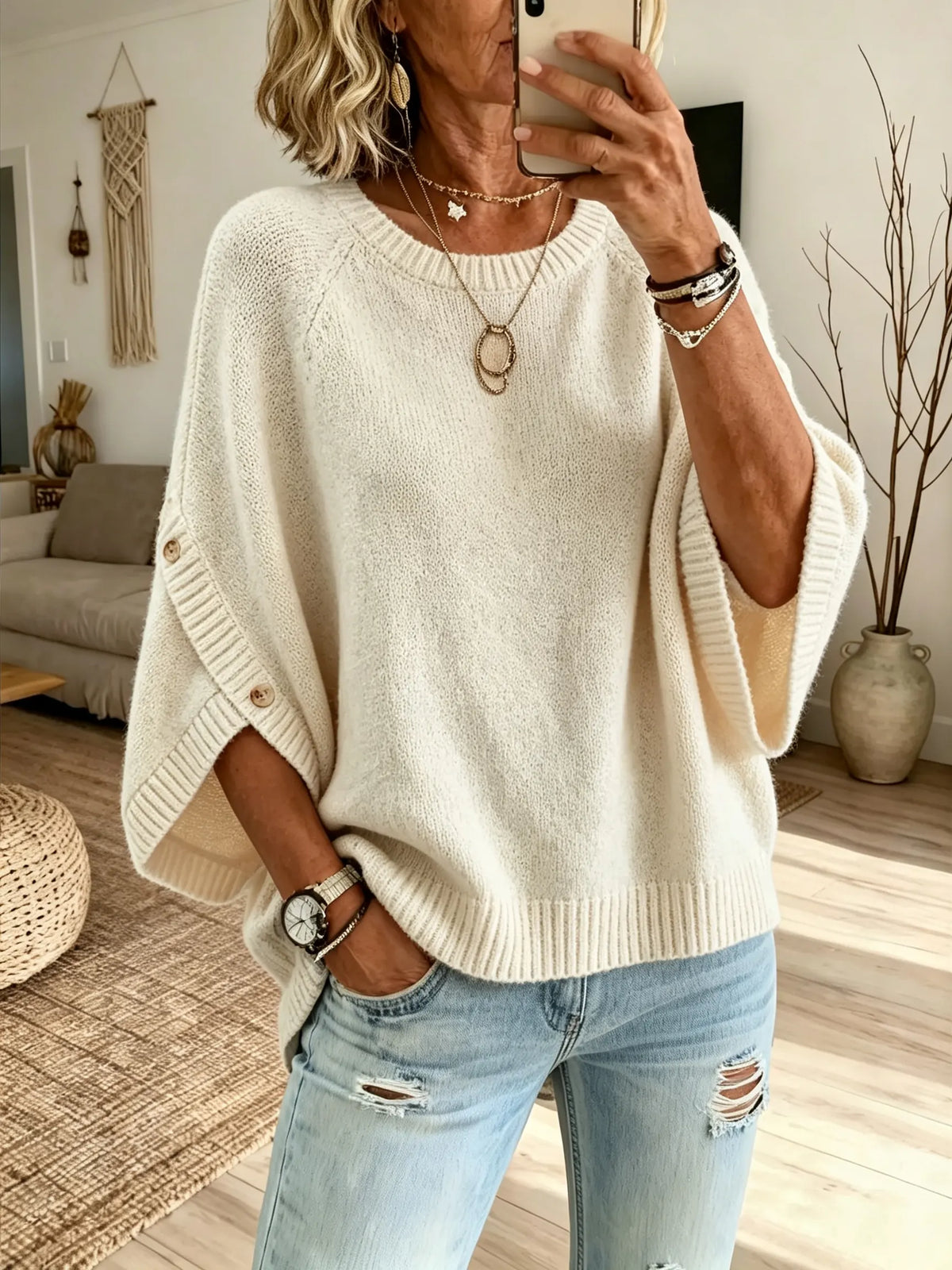 Women's Solid Oversized Raglan Short Sleeve Knit Top