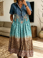 Women’s Teal Paisley Leopard Patchwork Maxi Dress