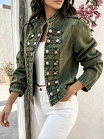 Retro Solid Color Stand Collar Art Casual Stylish Long Sleeve Denim Coat