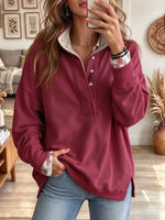 Women's Half Button Stand Collar Sweatshirt