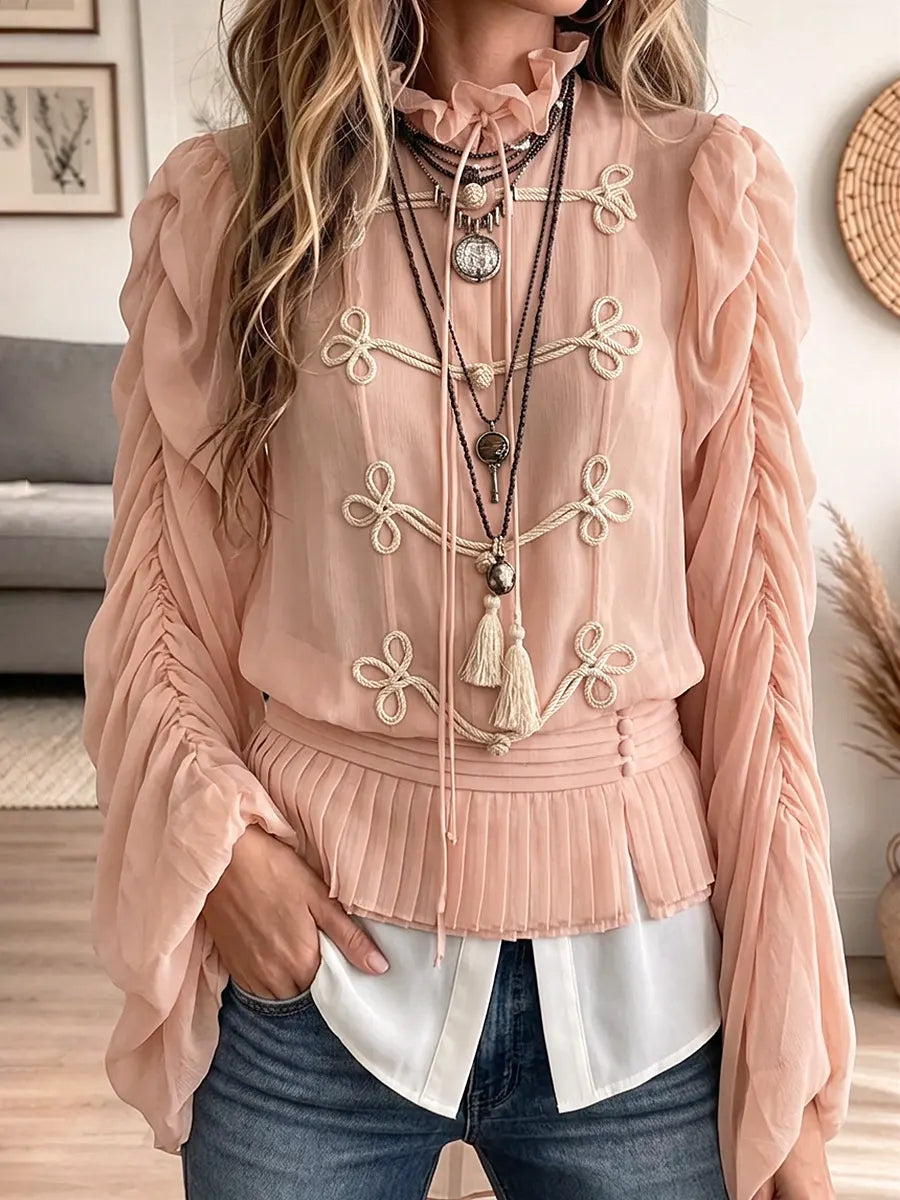 Women's Ruffle Tie Neck Chiffon Blouse