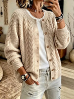 Retro Cozy Art Casual Cable Knit Stylish Long Sleeve Cardigan Sweater